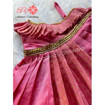 Peach pink partly silk gown