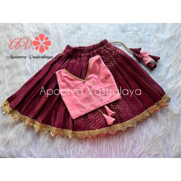 Maroon and baby pink banarasi silk lehenga