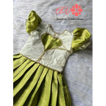 Butterfly Cutwork pattu pavadai green & white