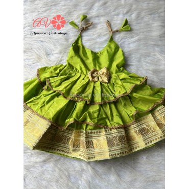 Parrot green Soft silk layer gown