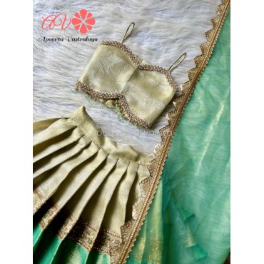 Pastel green & offwhite silk lehenga