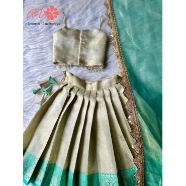 Pastel green & offwhite silk lehenga