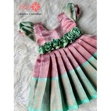 Pink & Sea green floral work gown