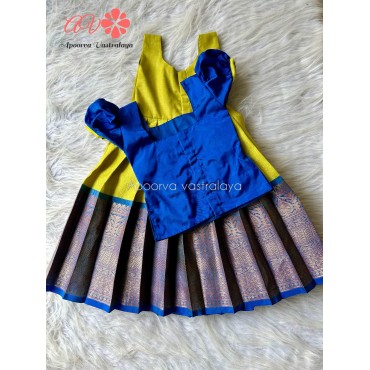 Parrot Green and Royal Blue Kora Aari Pattu Pavadai