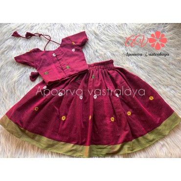 WIne Khadi Cotton Embroidery pattu pavadai