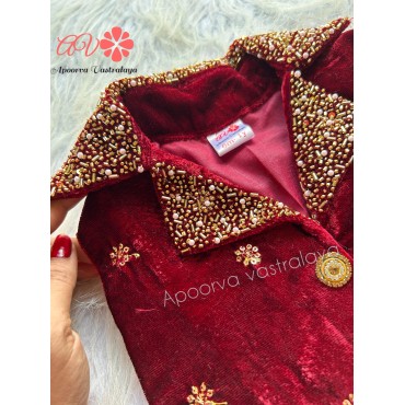 Velvet Collar Aari Tissue SIlk Lehenga 