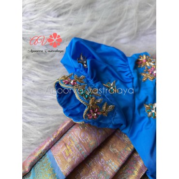 Blue & Pink Zardoosi Work Banarasi Pattu Pavadai