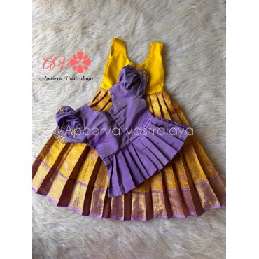 Lavender & Yellow Rich Zardoosi Work Banarasi Pattu Pavadai