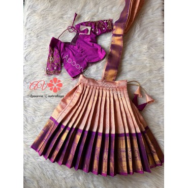 Baby Pink & Wine Attached Dupatta Aari Silk Lehenga 