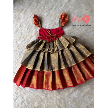 Grey & Reddish Pink triple layer aari gown