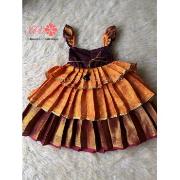 Orange Peach & wine triple layer aari gown