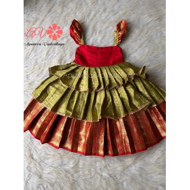 Red & green triple layer aari gown