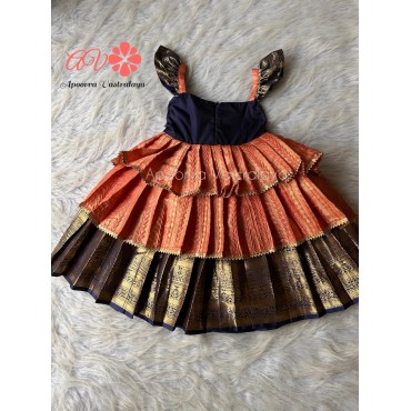 Navy blue & peach triple layer aari gown