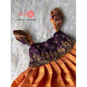 Orange Peach & wine triple layer aari gown