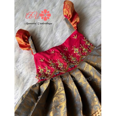 Grey & Reddish Pink triple layer aari gown