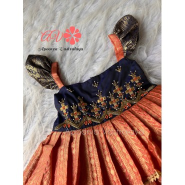 Navy blue & peach triple layer aari gown
