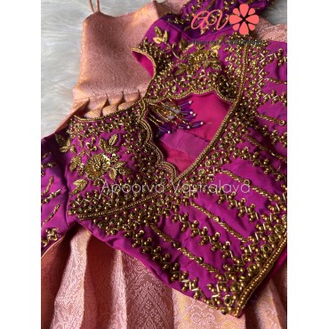 Baby Pink & Wine Heavy Aari Silk Lehenga 