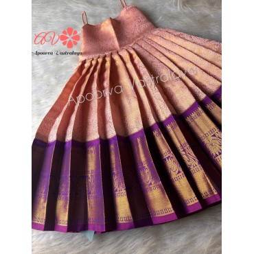 Baby Pink & Wine Heavy Aari Silk Lehenga 