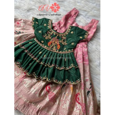 Peach & bottle green luxury lehenga