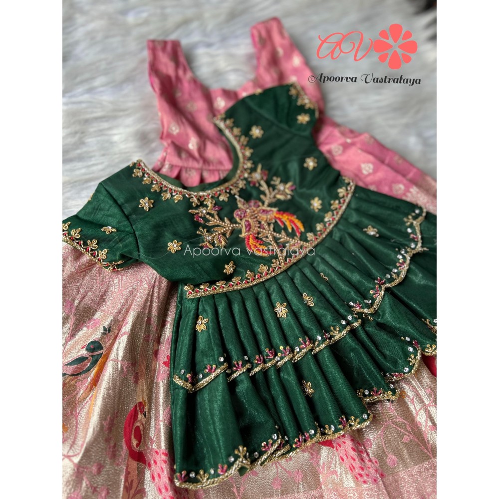 Peach & bottle green luxury lehenga