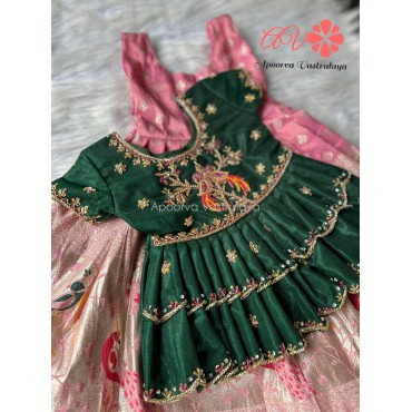 Peach & bottle green luxury lehenga