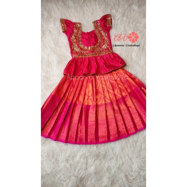 Pink heavy zardoosi pattu pavadai