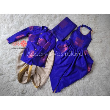 Royal blue cross neck kurta dhoti set