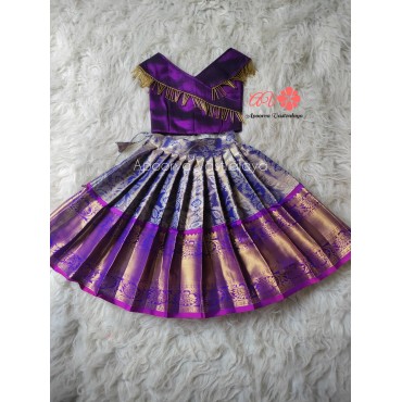 Purple cross neck tissue silk lehenga