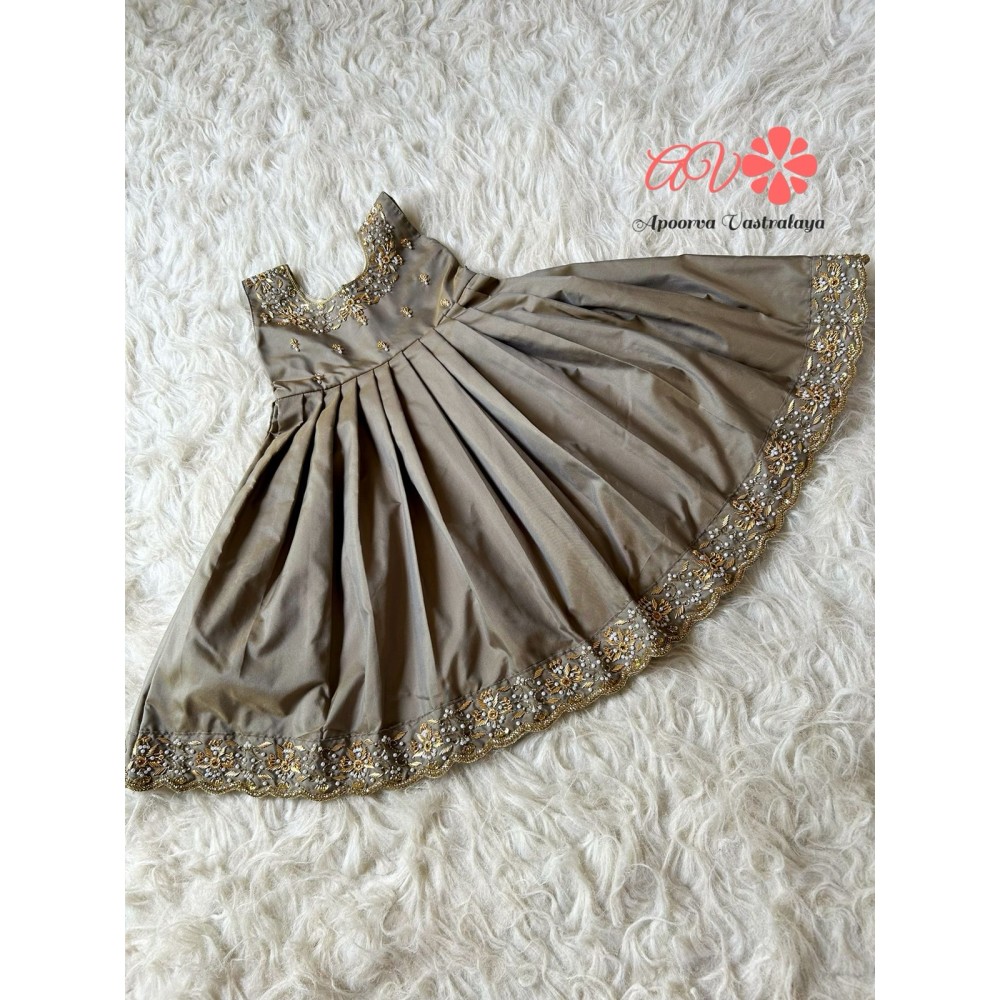 Grey Heavy zardoosi border work Silk Gown