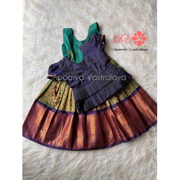 Navy blue & Bottle green Heavy aari pattu pavadai