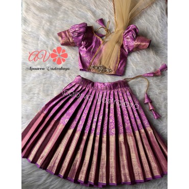 Lilac Semi Silk Rhinestone Pattu Pavadai