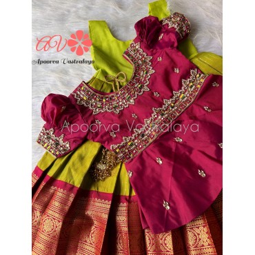 Maroon & Green Heavy aari pattu pavadai