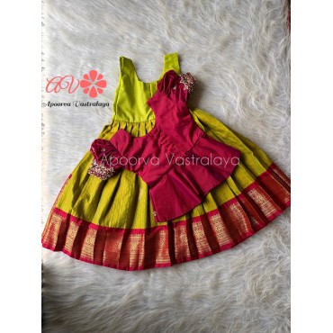 Maroon & Green Heavy aari pattu pavadai