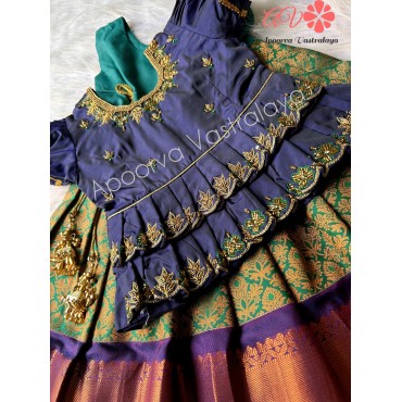 Navy blue & Bottle green Heavy aari pattu pavadai
