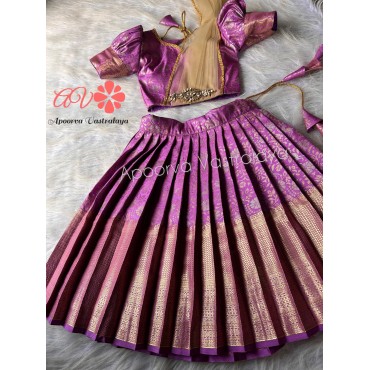 Lilac Semi Silk Rhinestone Pattu Pavadai