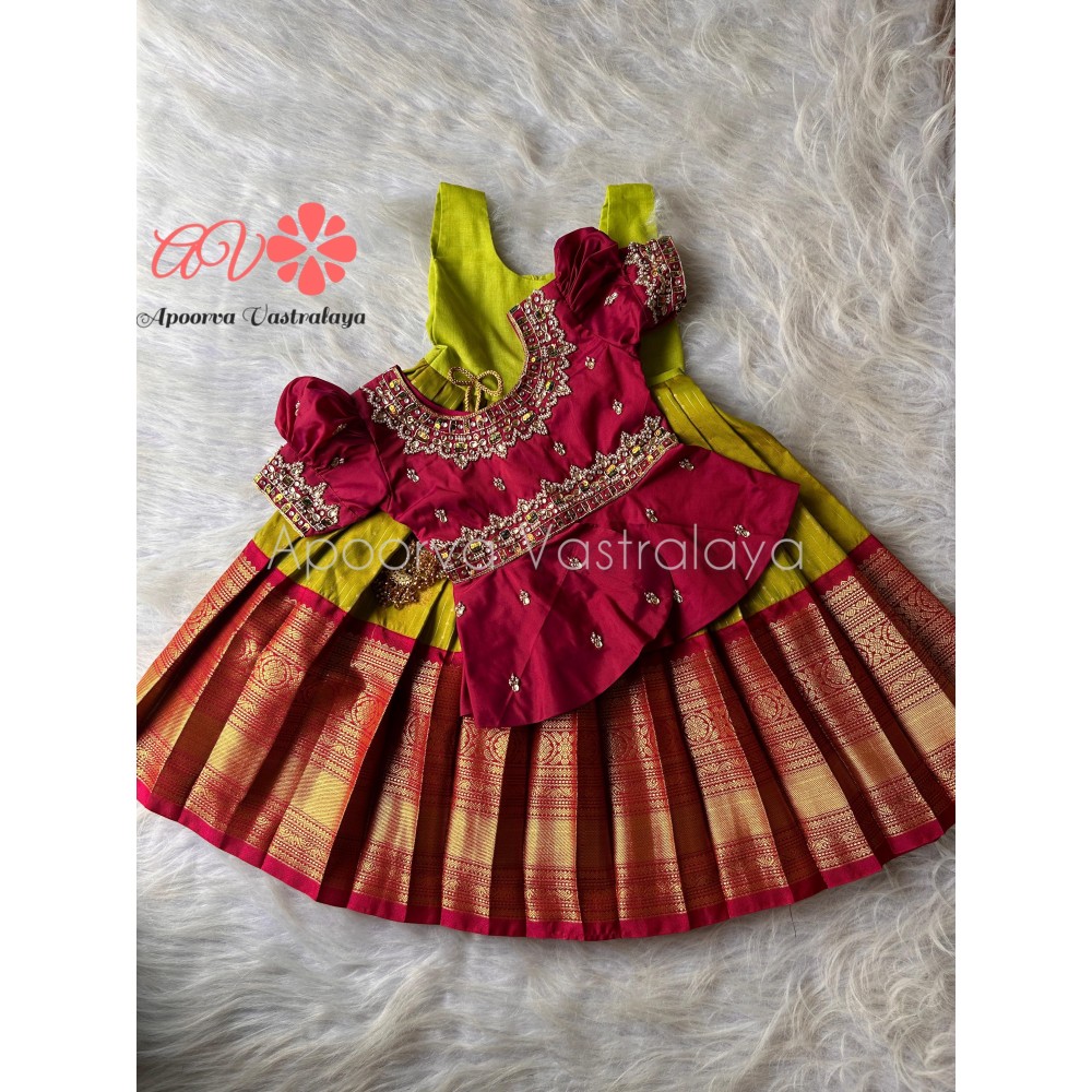 Maroon & Green Heavy aari pattu pavadai