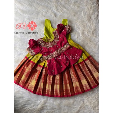 Maroon & Green Heavy aari pattu pavadai