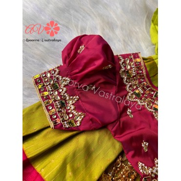 Maroon & Green Heavy aari pattu pavadai