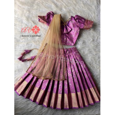 Lilac Semi Silk Rhinestone Pattu Pavadai