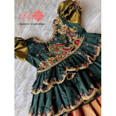 Orange & Green Luxury Parrot Aari pattu pavadai