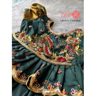 Orange & Green Luxury Parrot Aari pattu pavadai