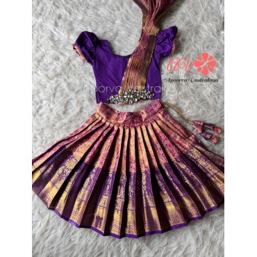 Purple & pink attached dupatta pattu pavadai