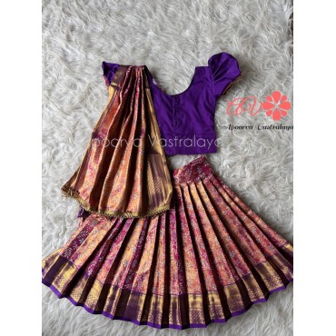 Purple & pink attached dupatta pattu pavadai