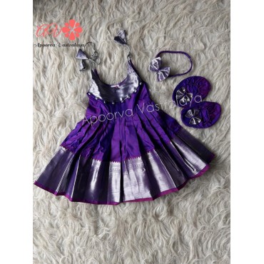 Purple Silver zari new born set