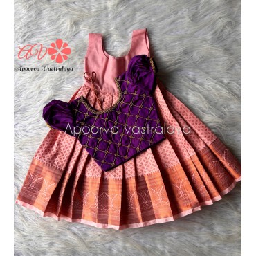 Purple & Rosegold checked aari pattu pavadai