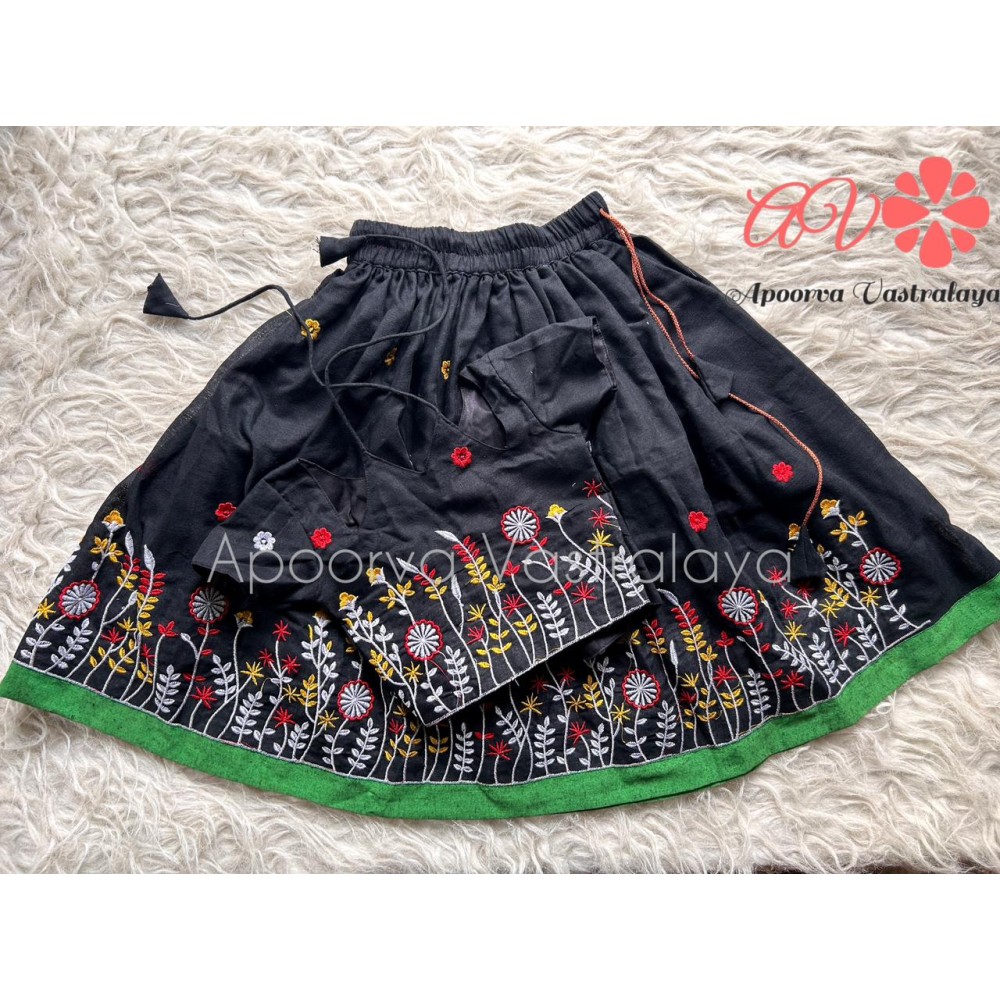 Black Khadi Cotton Embroidery pattu pavadai