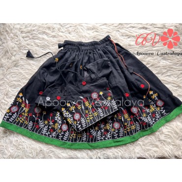 Black Khadi Cotton Embroidery pattu pavadai