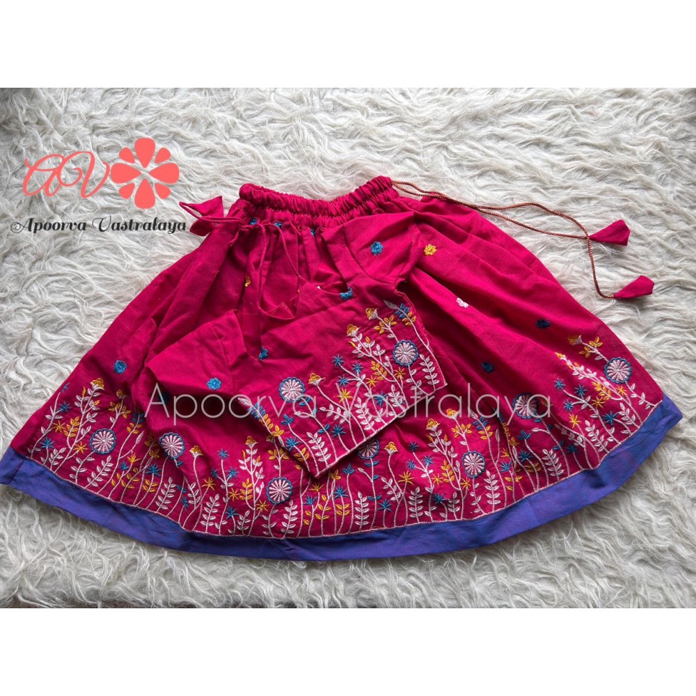 Pink Khadi Cotton Embroidery pattu pavadai