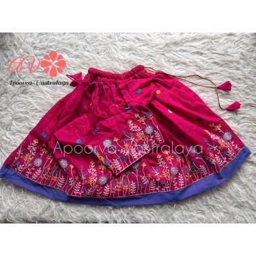 Pink Khadi Cotton Embroidery pattu pavadai