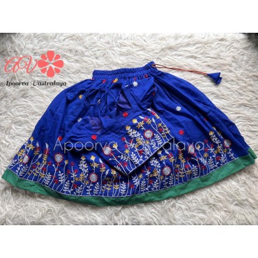 Royal Blue Khadi Cotton Embroidery pattu pavadai